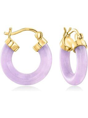 Lavender Jade Hoop Earrings in 18kt Gold Over Sterling - Elegant Jewelry